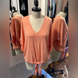 Max Studio Women’s Mango Orange Tie Front Ruffle Sleeve Top, Size Medium